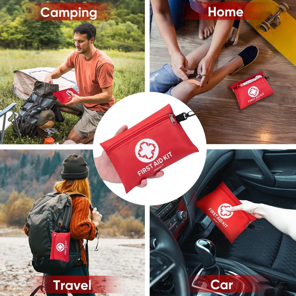 PTEROMY 150 Piece Mini First Aid Kit, Portable Small Emergency Kits Red