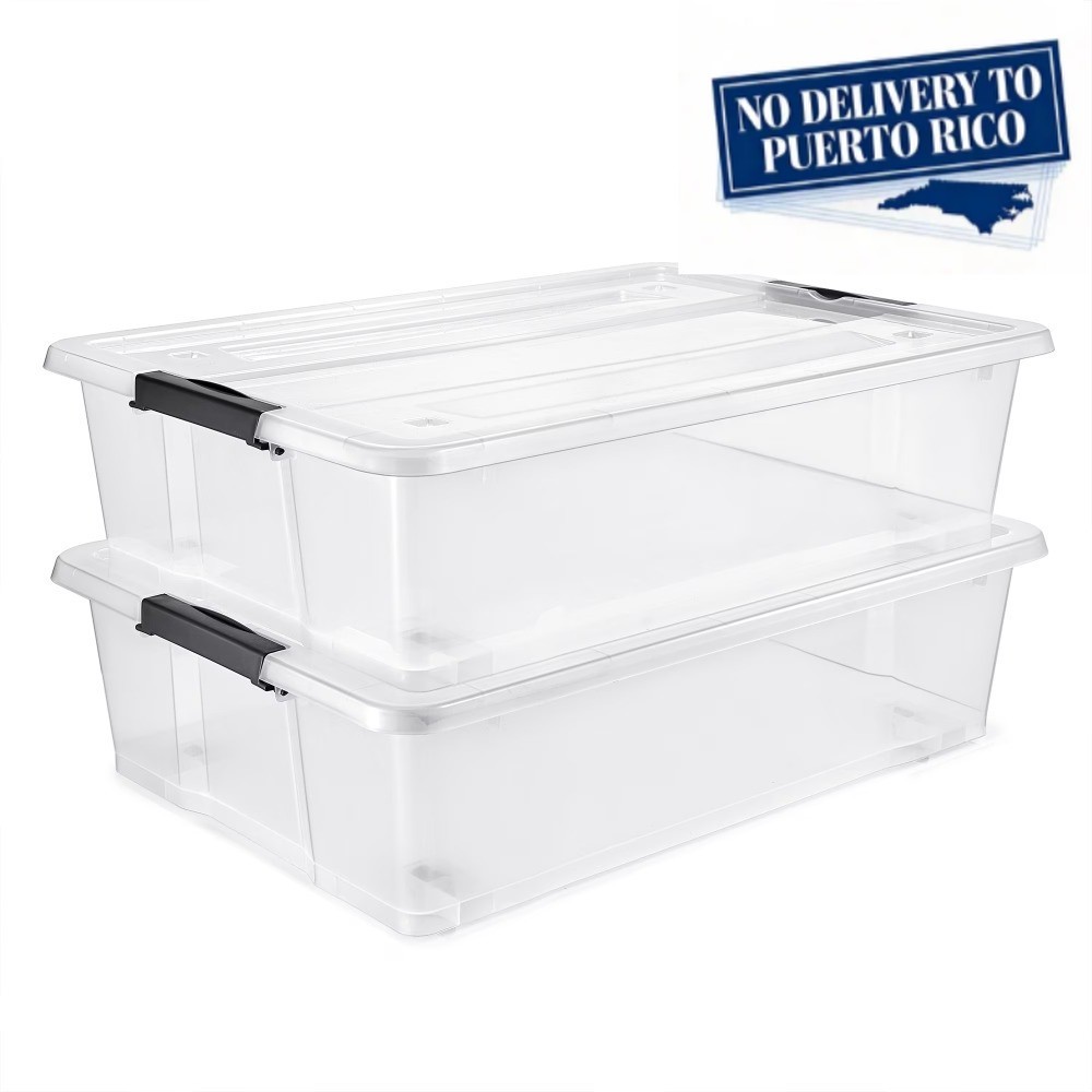 2-Pack 40 Qt Clear Underbed Storage Bins with Lids & Handles, Stackable