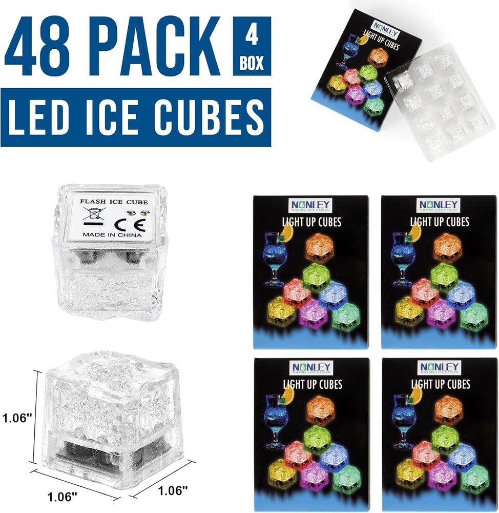Glow and Change: 48 Pack Multi Color LED Ice Cubes for Vibrant Drink Experiences