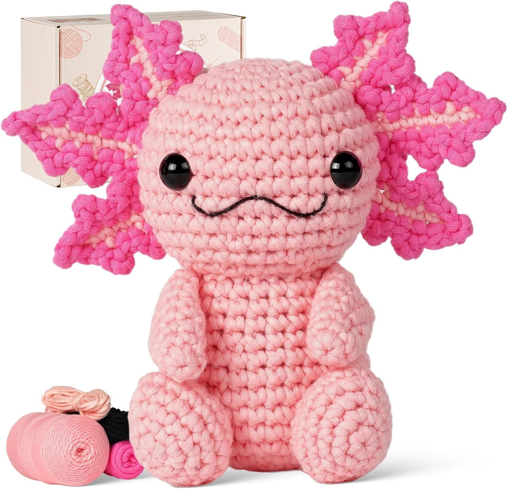 Beginner Crochet Kit – Axolotl Crochet Animal Set + Video Tutorials