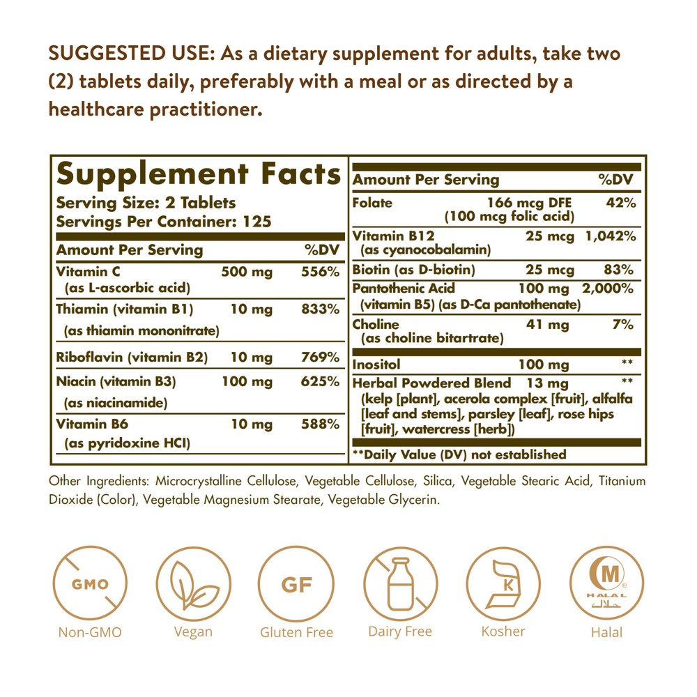 Solgar B-Complex with Vitamin C Stress Formula 250 Tablets