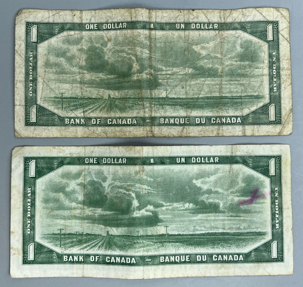 Two 1954 Canada Banknotes $1 Circulated