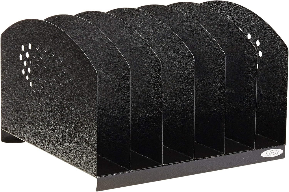 3155BL Steel Desk Organizer Rack with 6 Vertical Sections, Black