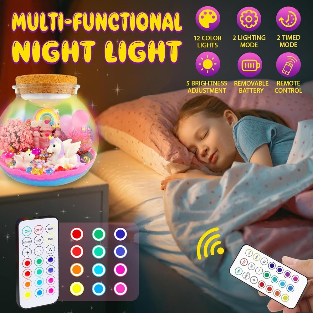 Creative Unicorn Terrarium Crafts Kit - Remote-Controlled LED Night Light Inside