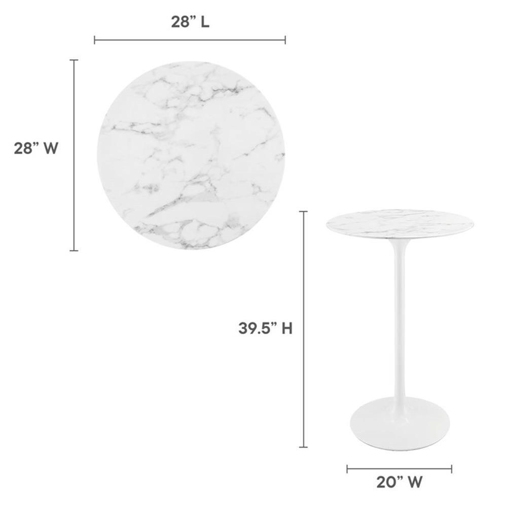 Modway Lippa 28" Round Modern Artificial Marble Bar Table in White