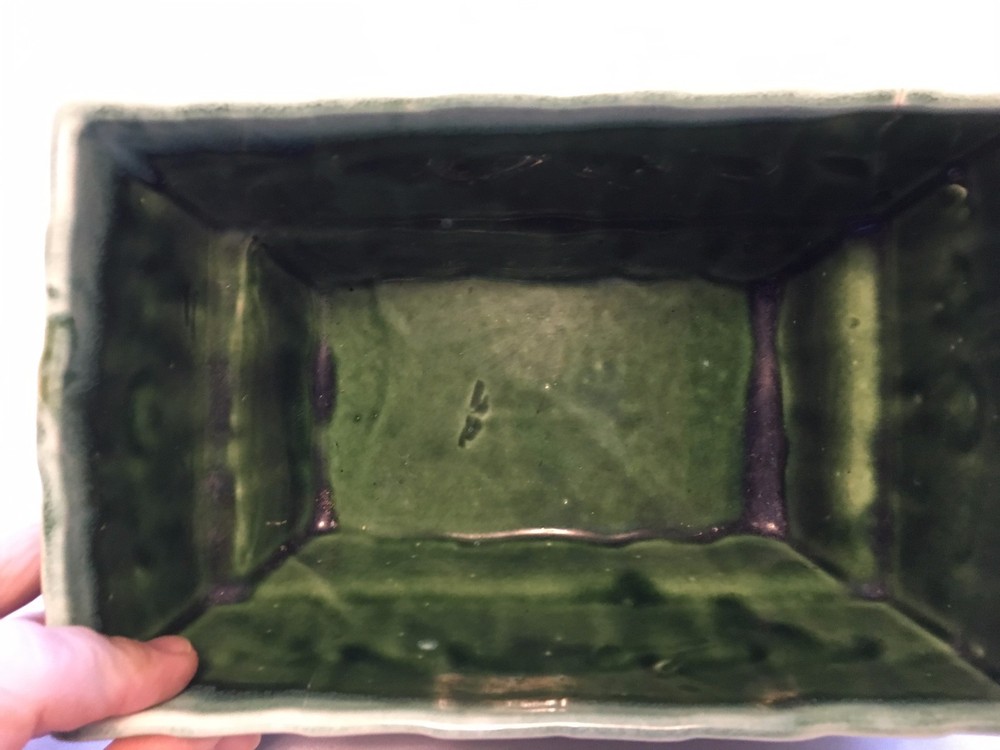 Cookson Pottery Green Geometric Rectangular Pottery Planter #2808