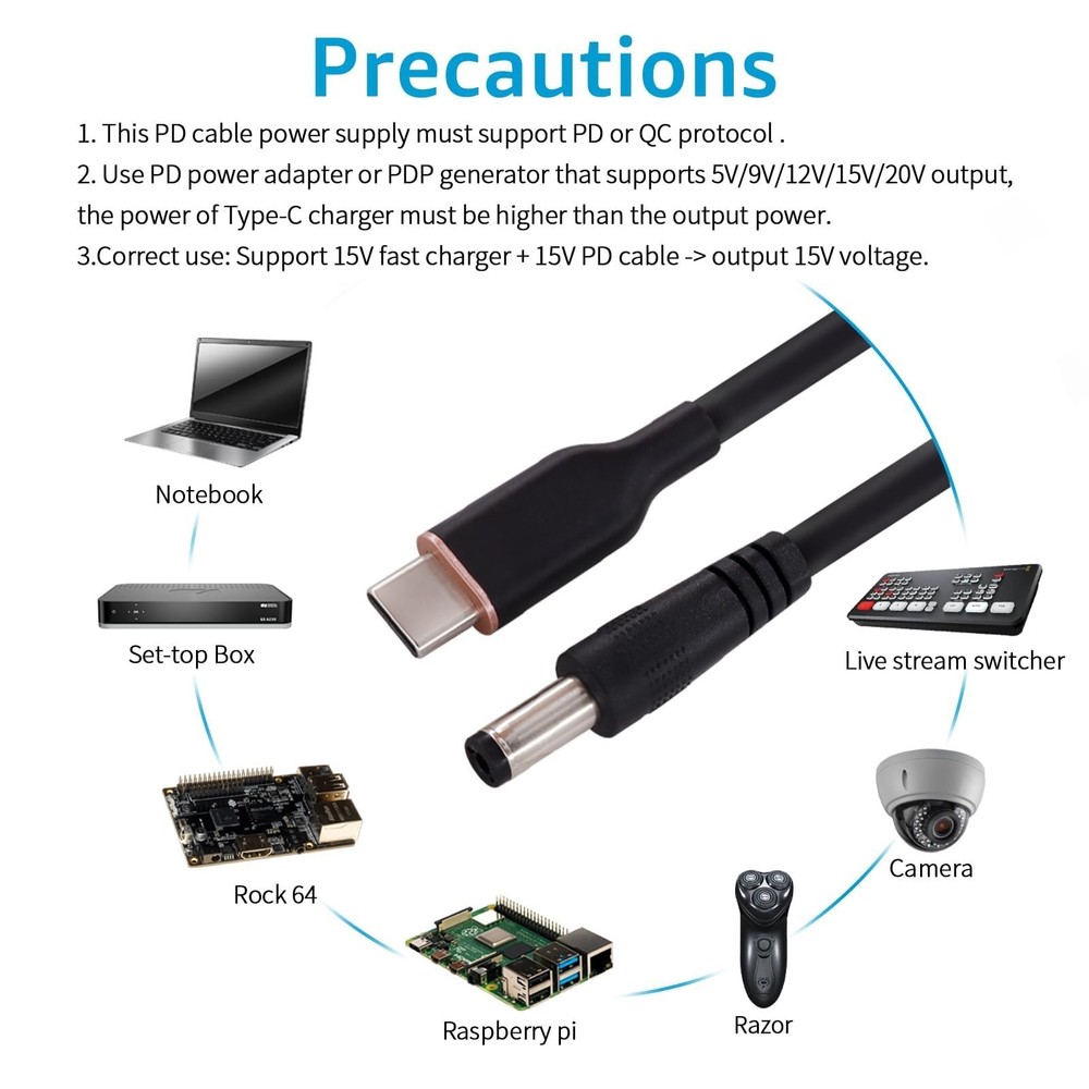 DSD TECH MagicConn SH-CP15A USB Type C PD to DC Power Cable-15V 15 V Medium