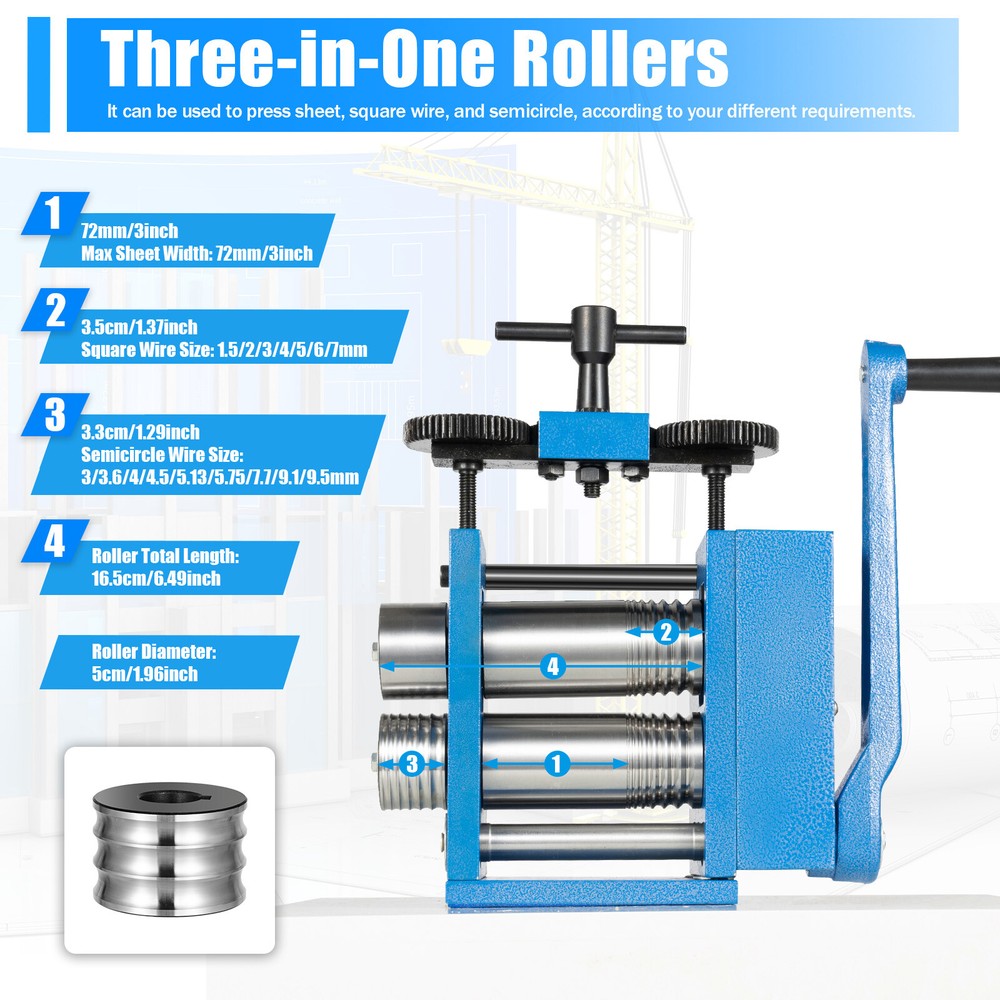 Jewelry Rolling Machine Manual Roller Combination Metal Tools Rolling Mill 6.5mm