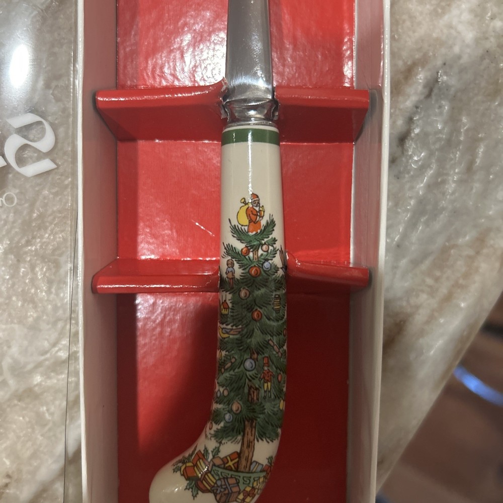 Vintage Spode Christmas Tree Design Serving Vegetable Spoon Sheffield England