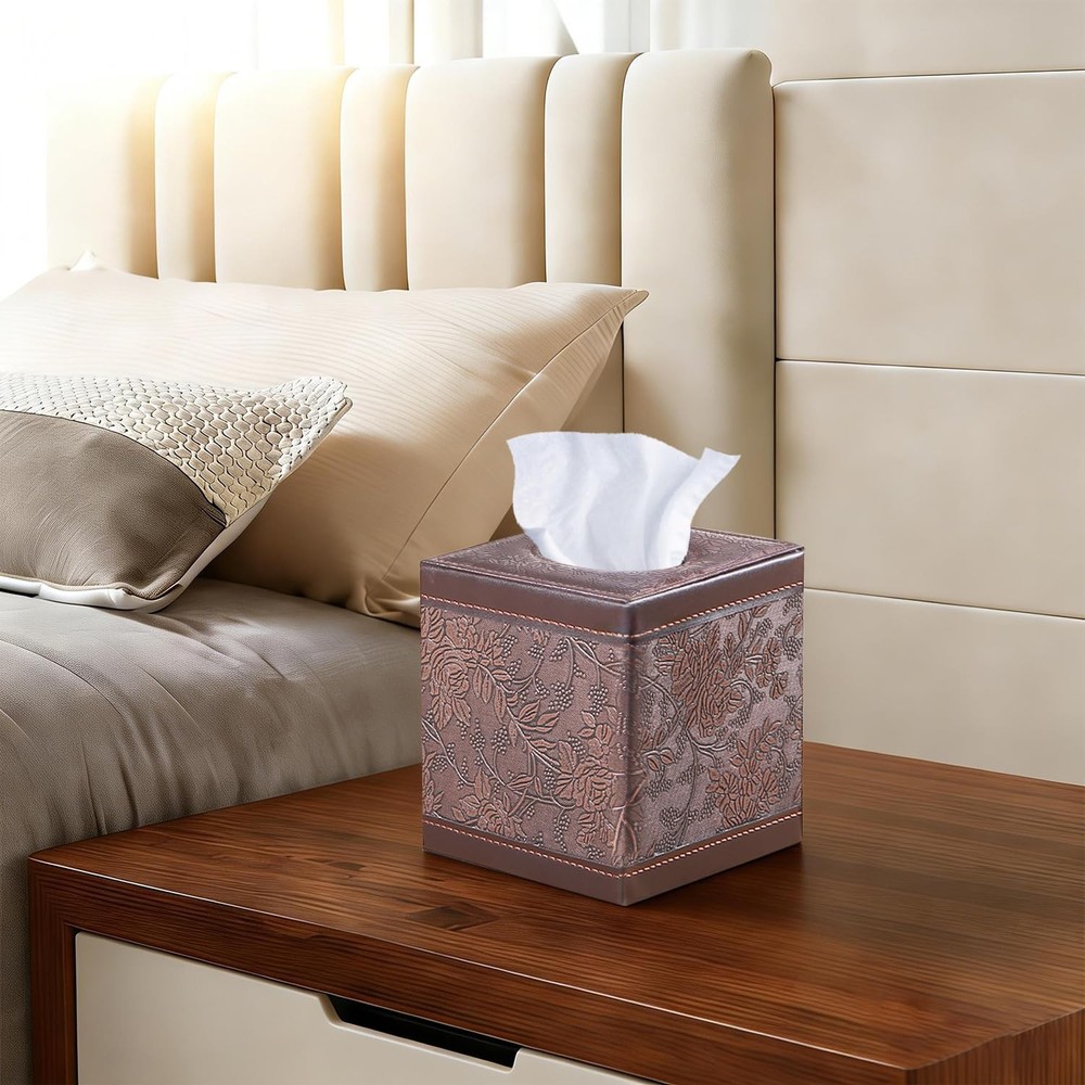 Leather Tissue Box Cover Square,Upgrade 99% Compatible Large Size,Cube Tissue...