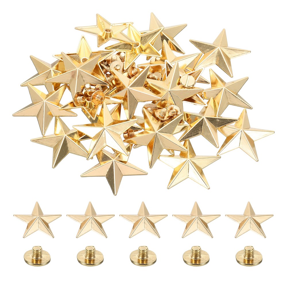 31mm Star Rivets, 25 Sets Leather Rivets Rapid Studs Rivet, Gold Tone