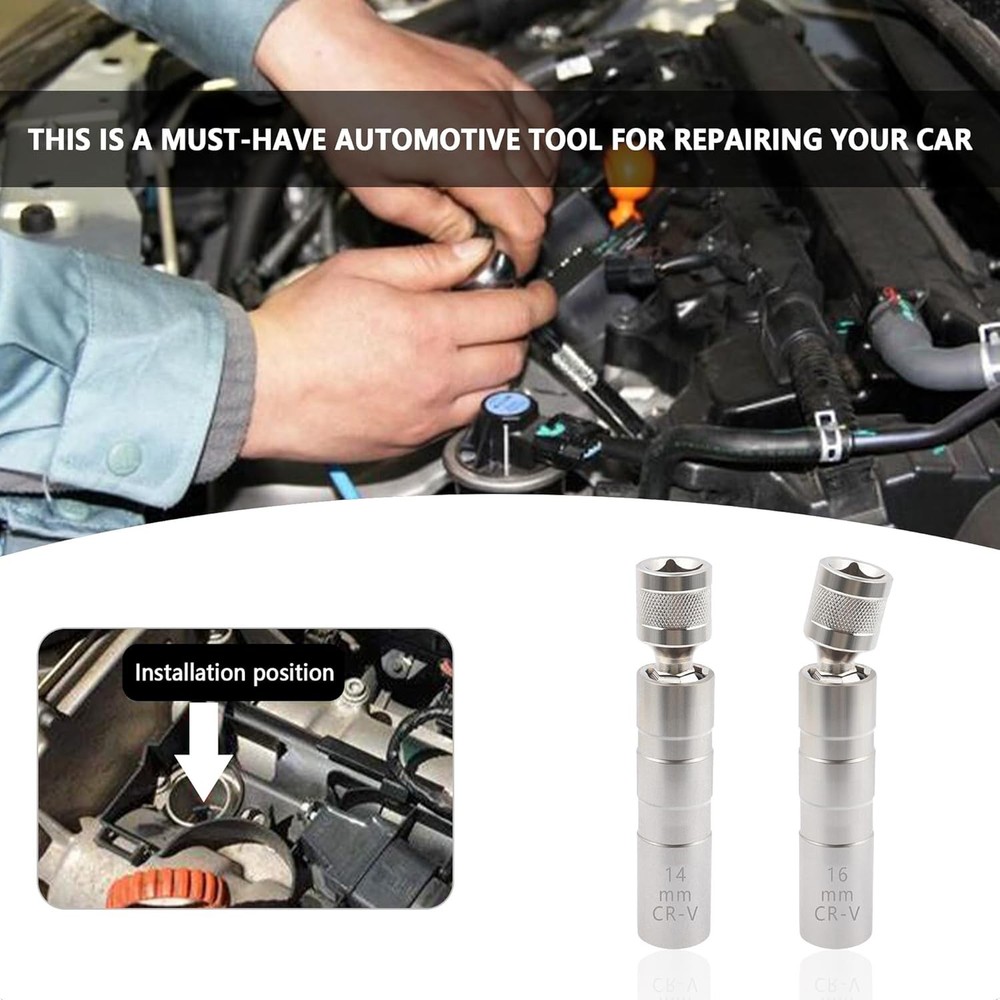 16mm & 14mm Thin Wall 12-Point Spark Plug Socket with 3/8-Inch Drive