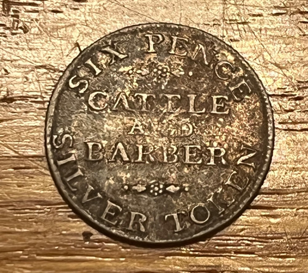 1811 York England 6 pence token D93 (Silver) Cattle and Barber