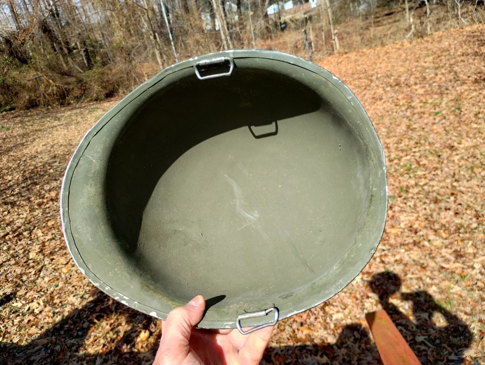 WW2 US Army M1 Helmet & Liner, front seam