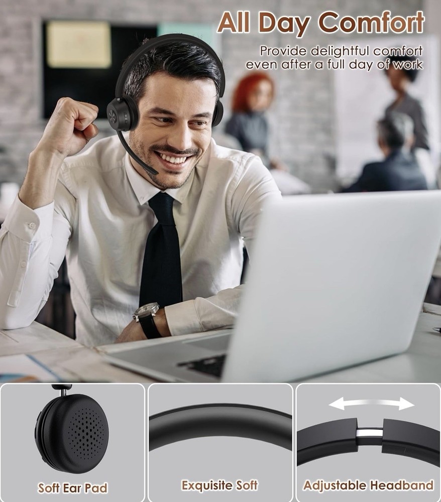 (Upgraded Version) Wireless Headset, Bluetooth Headset with Noise Cancelling ...