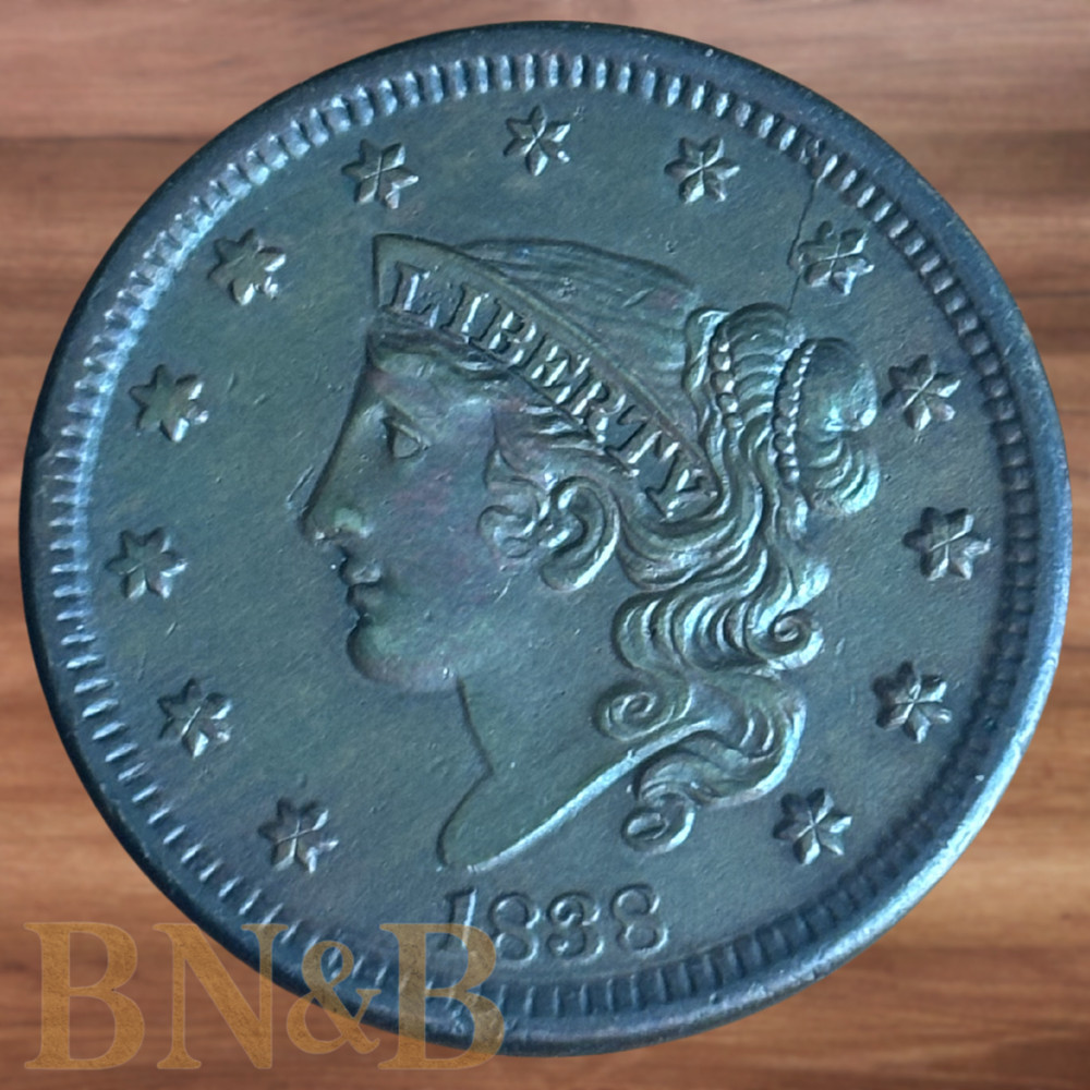 1838 Coronet Head Large Cent Early Copper BU #C103