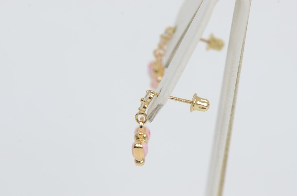 14K Solid Yellow Gold Butterfly Dangle Earring with Enamel