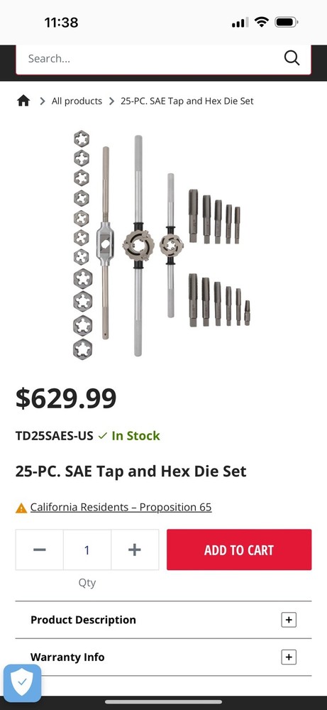 Mac Tools tap and die set