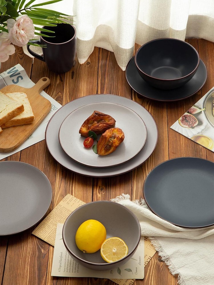 Plate and Bowl Set, 12 Piece Stoneware, Dinnerware Set for 4, Multicolor