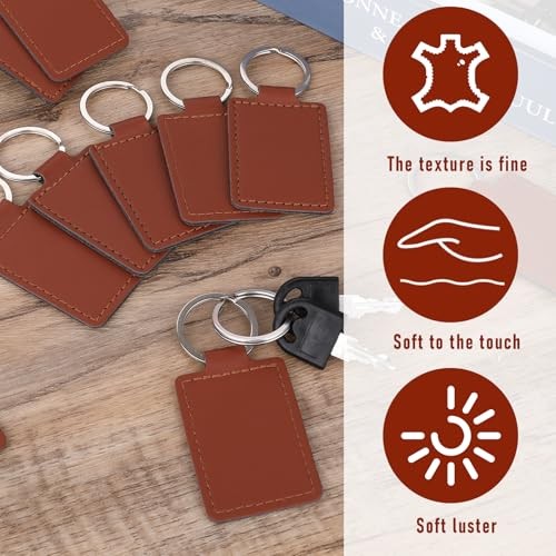 Rectangular PU Leather Key Fob Kit - Keychain Blanks for Craft Making Brown