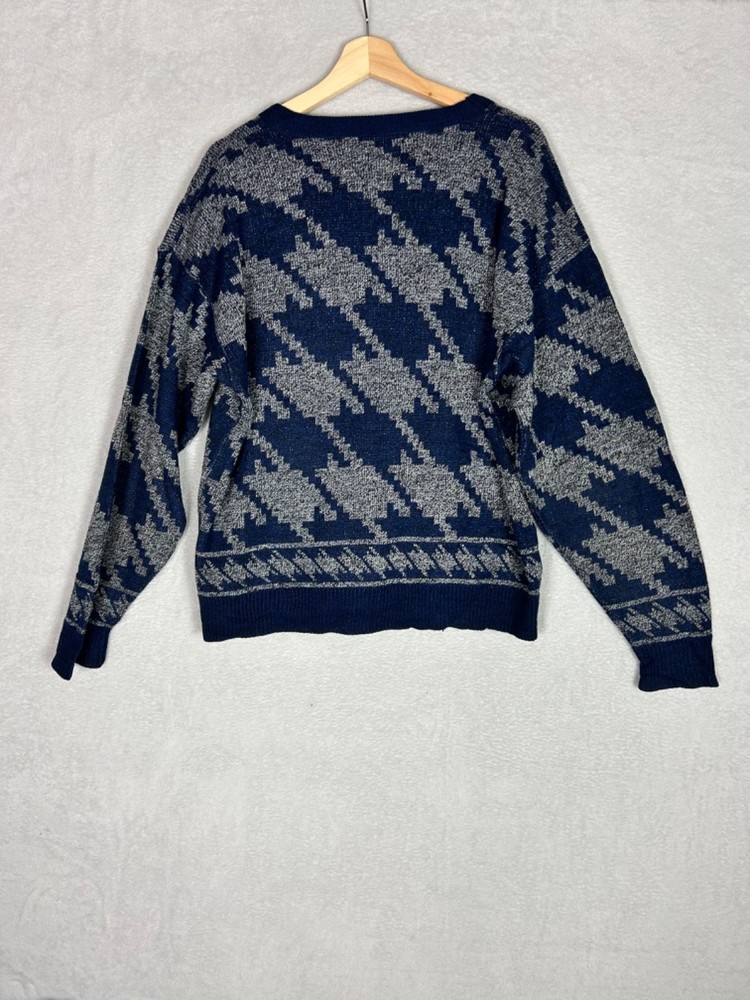 Unbranded, Men's Blue + Grey Patterned Round Neck Pullover Jumper, One Size