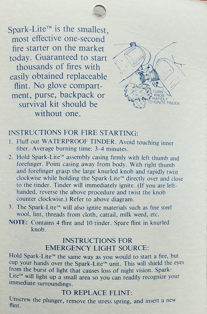 Original Brass Spark-Lite Fire Starter & Emergency Light/Camping Survival Hunter