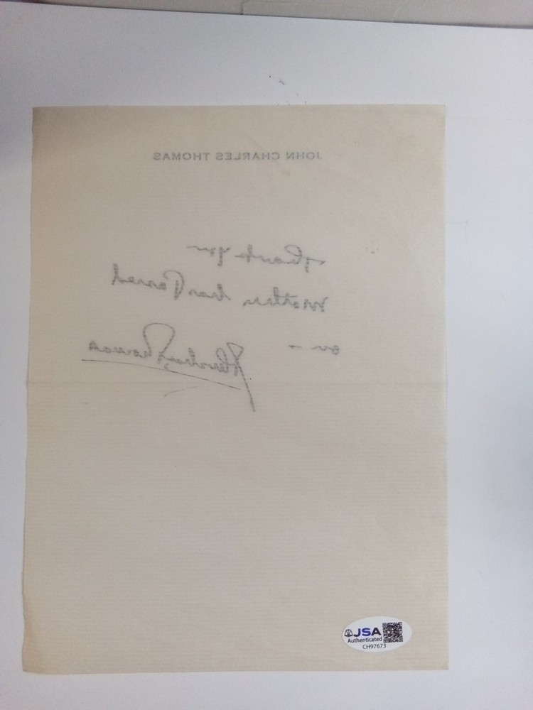 John Charles Thomas Signed Paper Metropolitan Opera Broadway Legend JSA