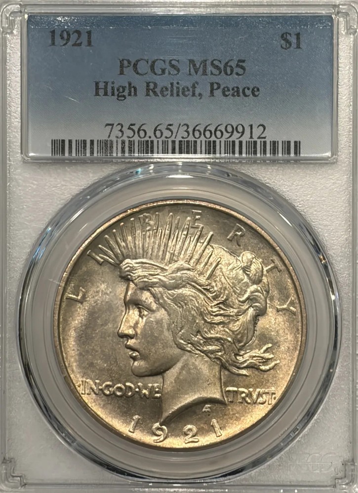 1921 HIGH RELIEF PEACE DOLLAR PCGS MS65