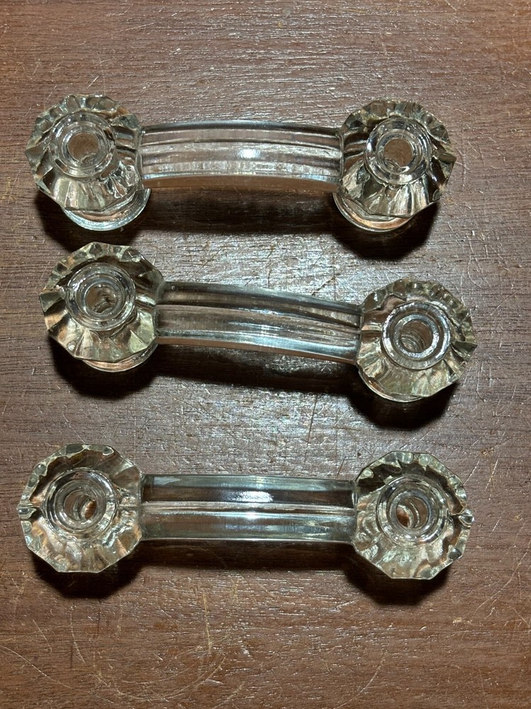 6 Vintage Glass Clear Cabinet Kitchen Pull Handles