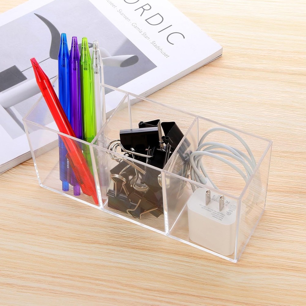 Clear Acrylic Silverware & Pen Organizer Caddy, Transparent Plastic