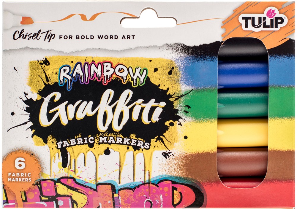 Tulip Graffiti Fabric Markers 6/Pkg-Rainbow - Chisel Tip