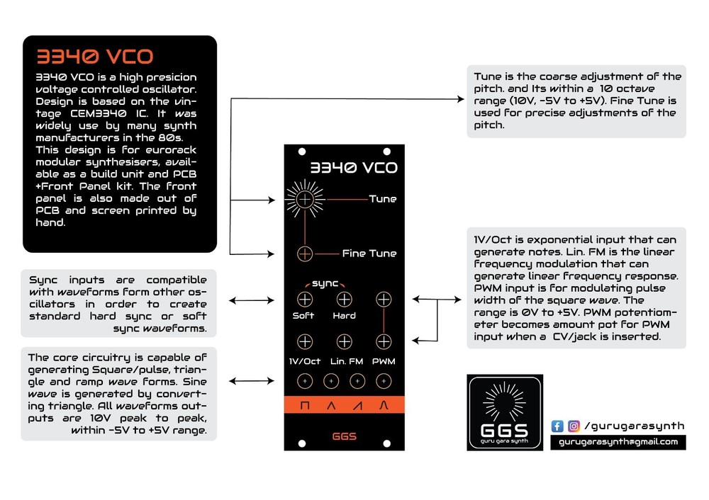 3340 VCO / Eurorack / PCB + Front Panel / DIY Synth / Oscillator / Synthesiser