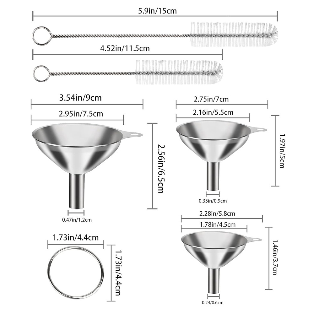 6 Pcs Stainless Steel Mini Funnels for Kitchen Use. Large Tiny Small Funnel Set