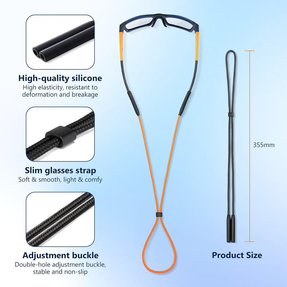Adjustable Eyeglass Strap: Nylon Retainer for Glasses and Sunglasses with Sil...