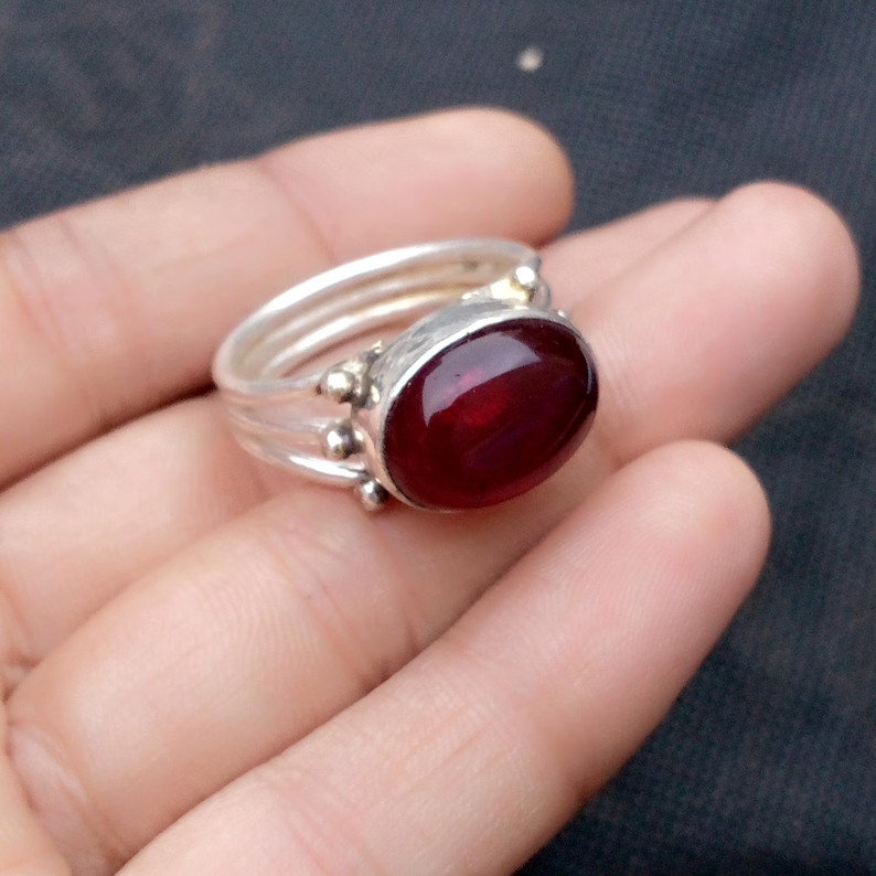 Red Garnet Gemstone 925 Sterling Silver Band & Statement Ring Handmade All Size