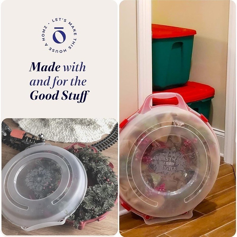 Wreath Storage Containers W/ Lids Heavy Duty Plastic Stackable Holiday Organizer