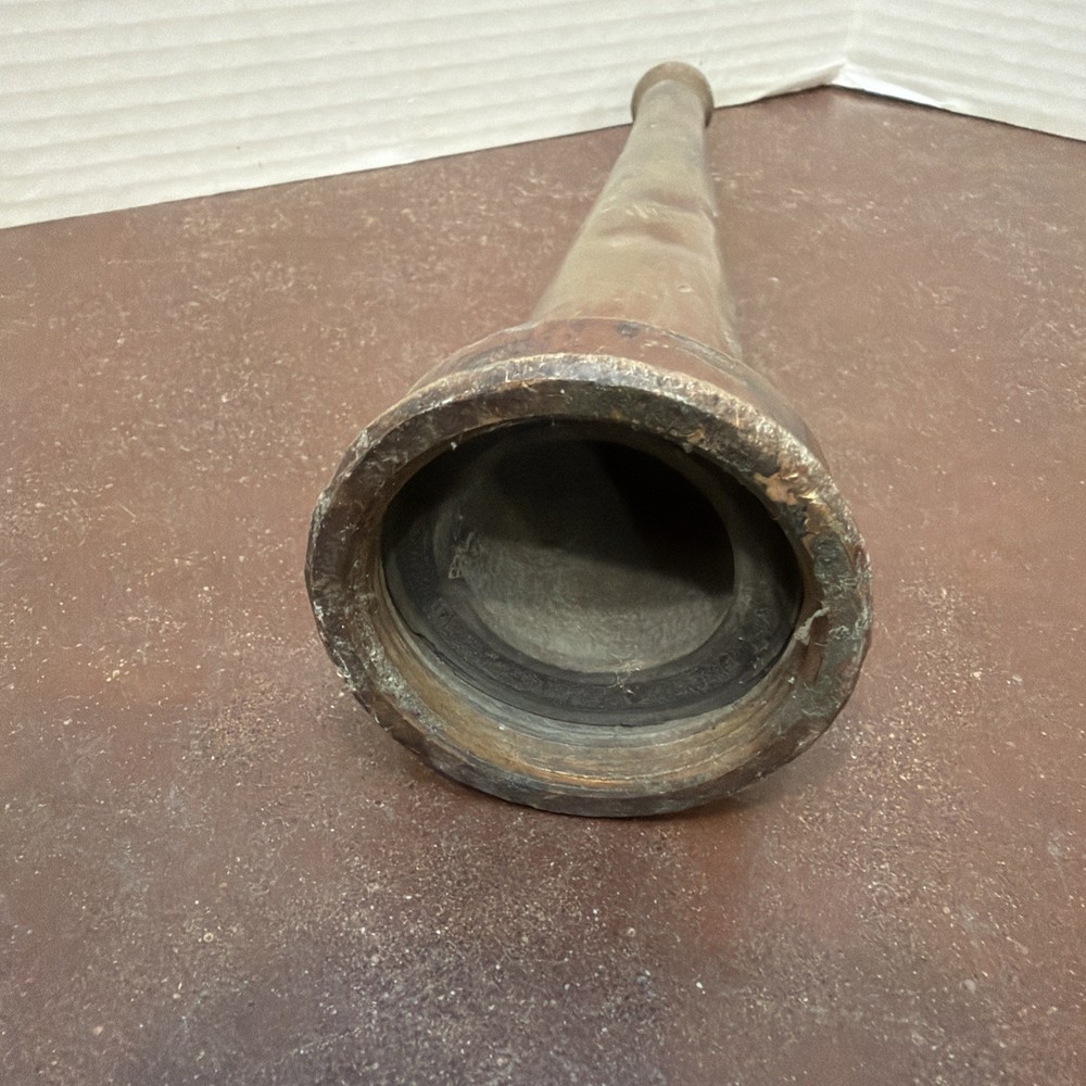 Vintage Solid Brass Fire Hose tapered Nozzle 10” with 2 “ threaded end