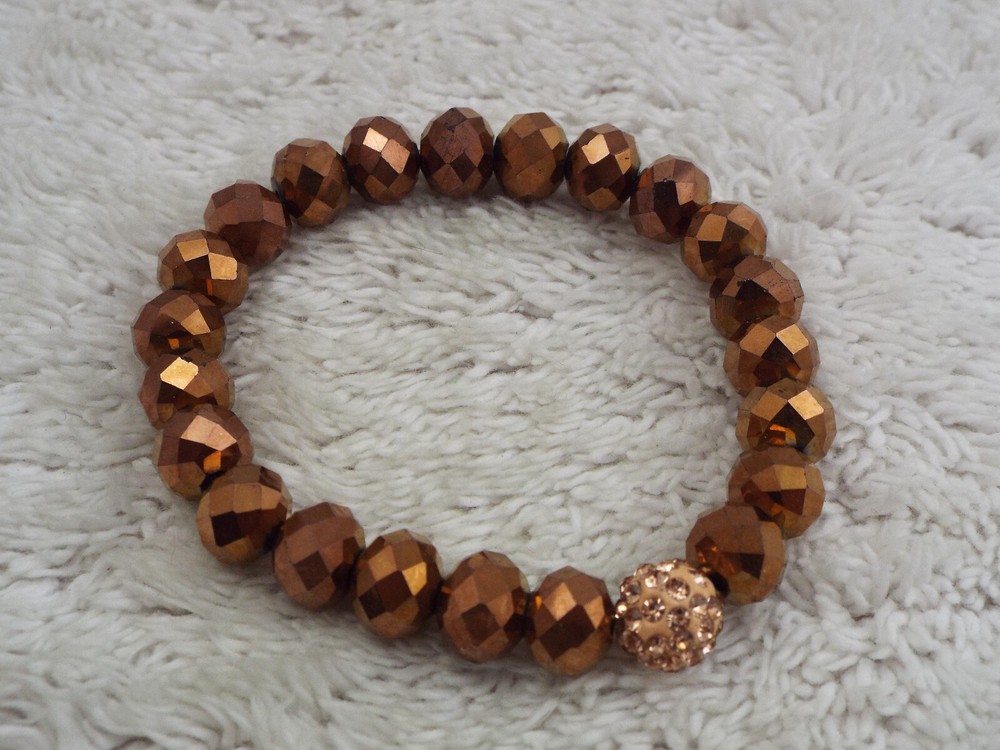 Coppery Crystal Glass Bead Stretch Bracelet (K36)