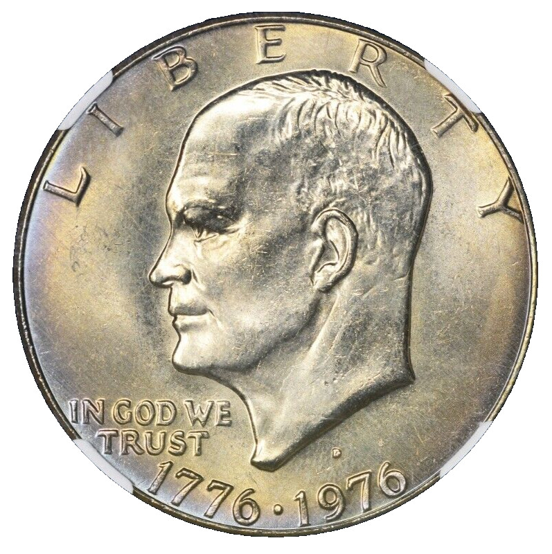 1976-D Eisenhower Dollar IKE NGC MS-65 Reverse Struck Thru Mint Error Through