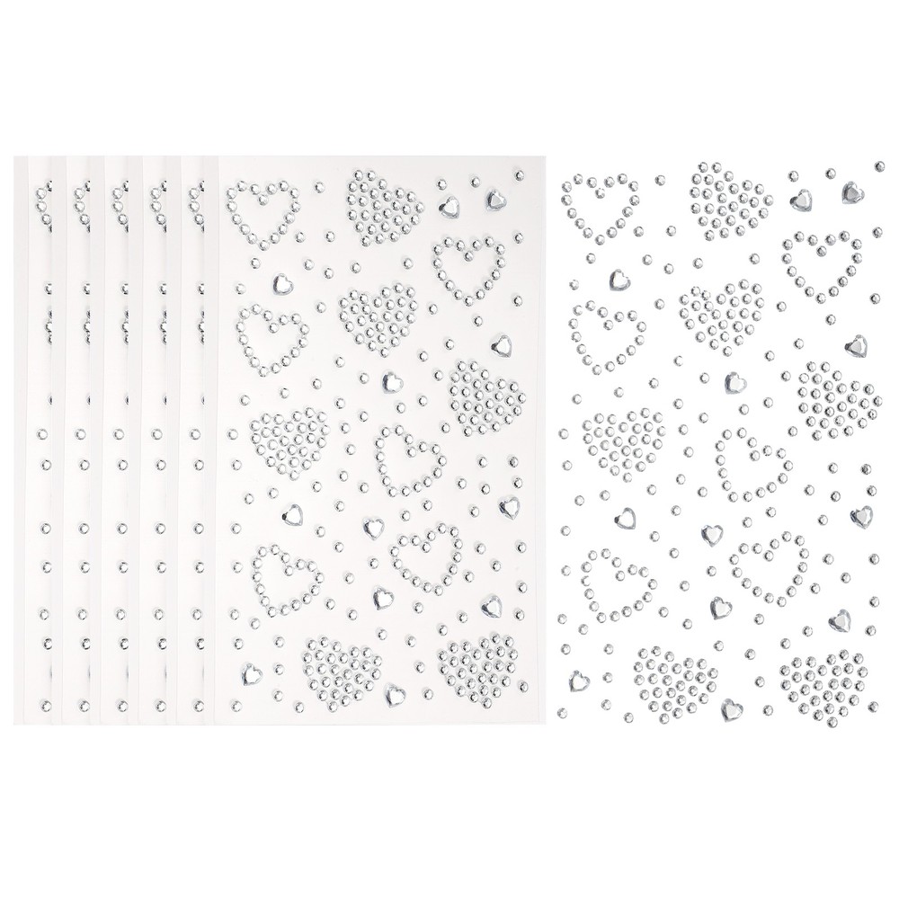 6Sheets Heart Gem Sticker, Face Gem Stickers, Silver