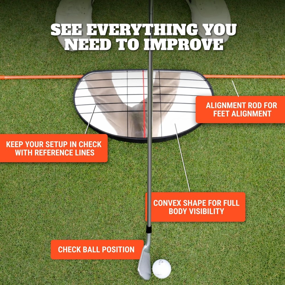 WHYGOLF Alignment Mirror with 2 Rods Portable Golf Training Aid for Swing and