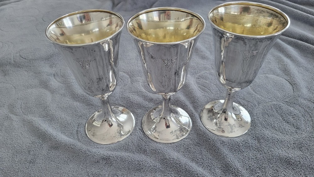ME Freeman & Bro Sterling Silver Water Goblets Monogrammed