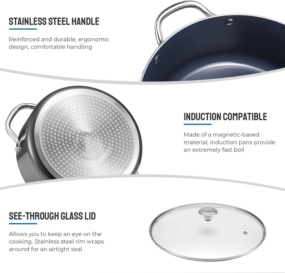 Induction Cookware Set 6-Piece, Stackable Kitchen Cooking Pots Set, 6qt 4.8qt &