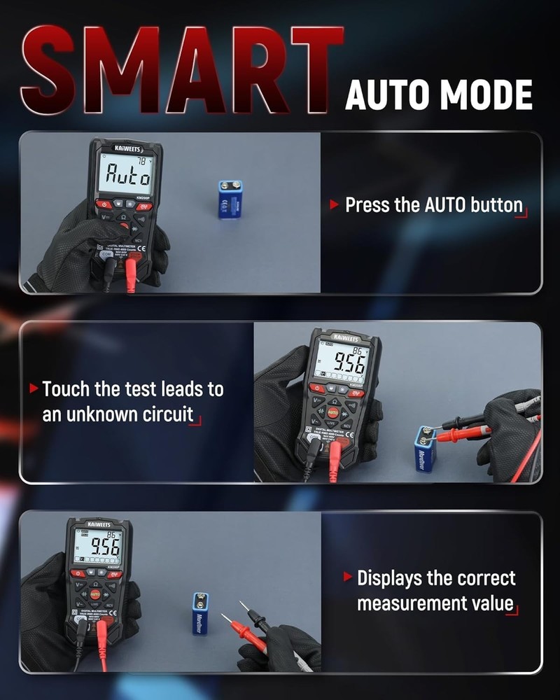 KM200P Digital Multimeter, All Button Operation, TRMS Auto Ranging, 400