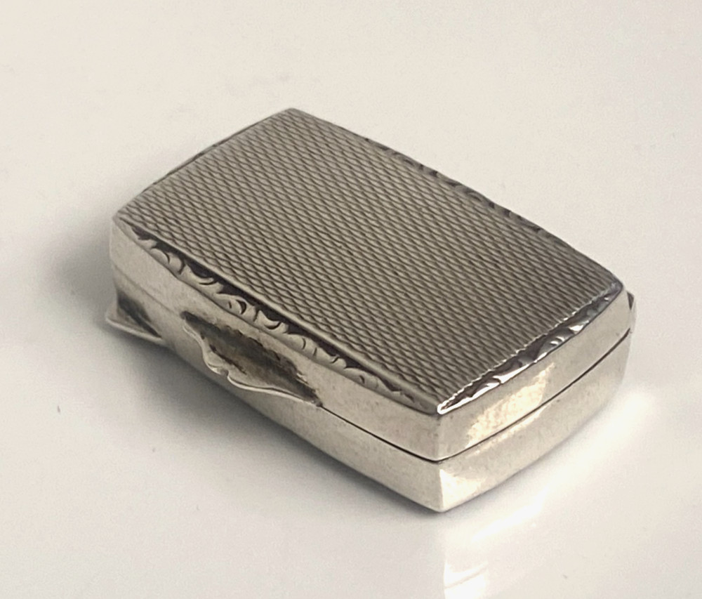 Antique c1910 Solid Silver 935 Engine Turned Pill Box Scrolling Foliage Border