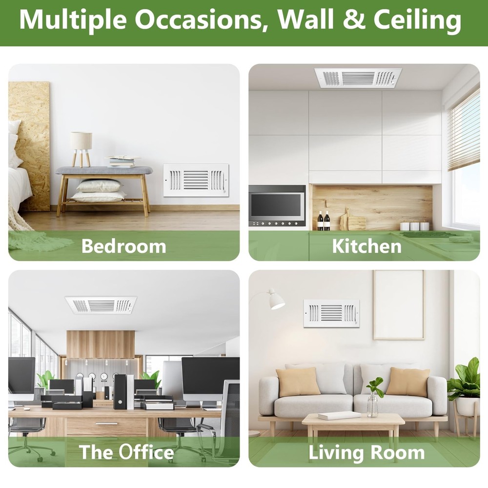 4 Pcs 12x4 Inch Ceiling Vent Register for Home, White 3 Way Sidewall Solid St...
