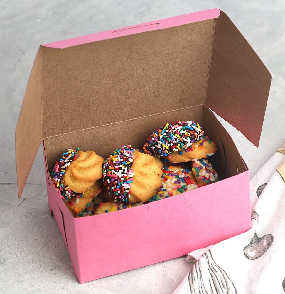 Pink Cookie Boxes 6" x 4 1/2" x 2 3/4" - Elegant Bakery Boxes No-Window (Pack...