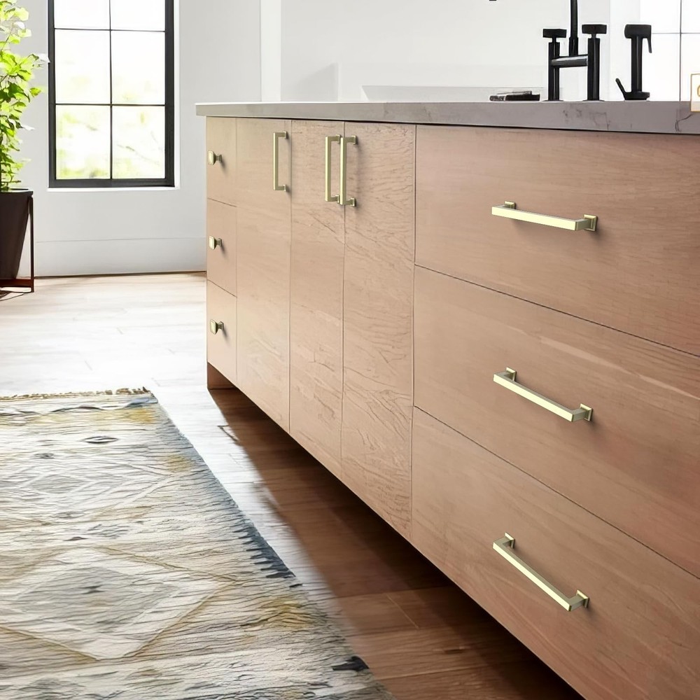 10 Pack 3"(76mm) Brushed Gold Cabinet Pulls Kitchen Cabinet Handles Gold Draw...
