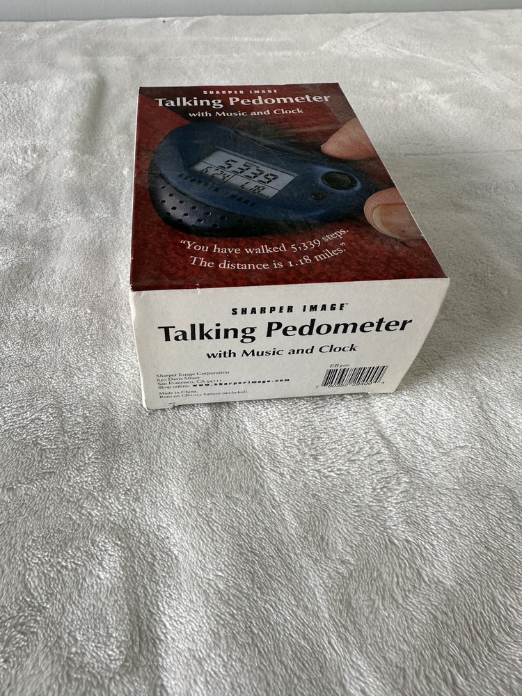 Sharper Image Talking Pedometer Blue with Music, Clock, Clip, Steps
