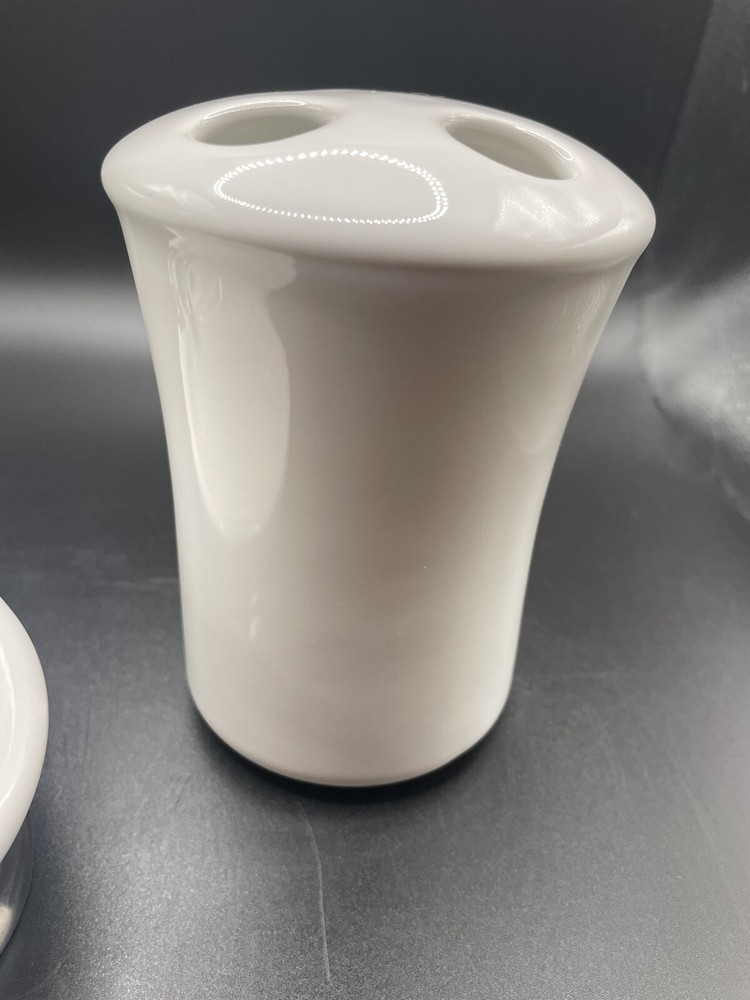 2 pc Set- Ceramic Toothbrush & Soap Dish/ White Bathroom Decor.